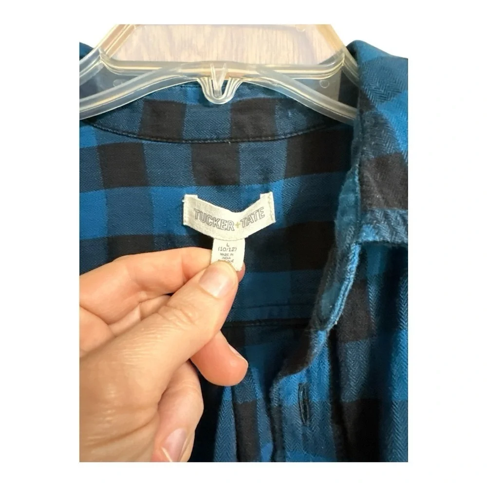 Tucker + Tate Blue and Black Checkered Flannel Shirt, Large (10/12)